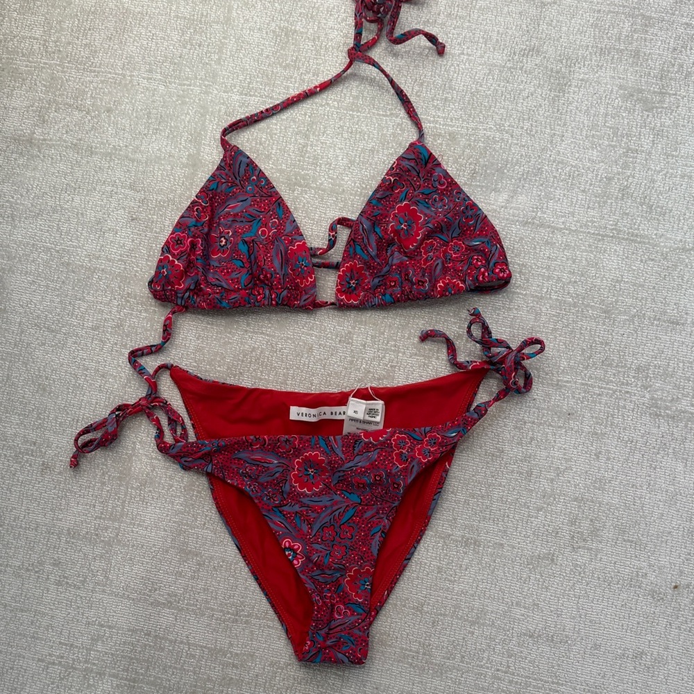 Veronica Beard Red Paisley String Bikini